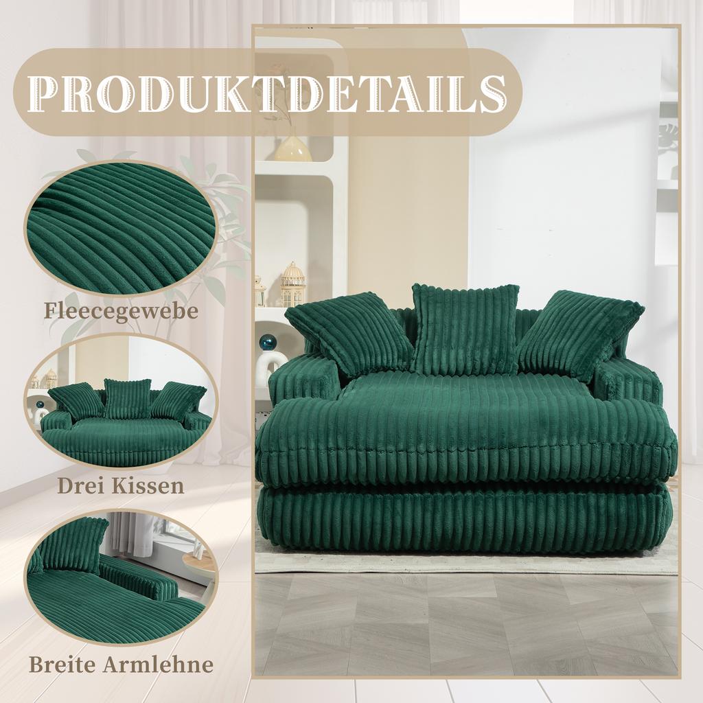 Modern Corduroy Sleeper Sofa Cloud Couch with 3 Soft Cushions, Comfortable Single-seat Floor Sofa for Living Room Apartment office(Emerald)