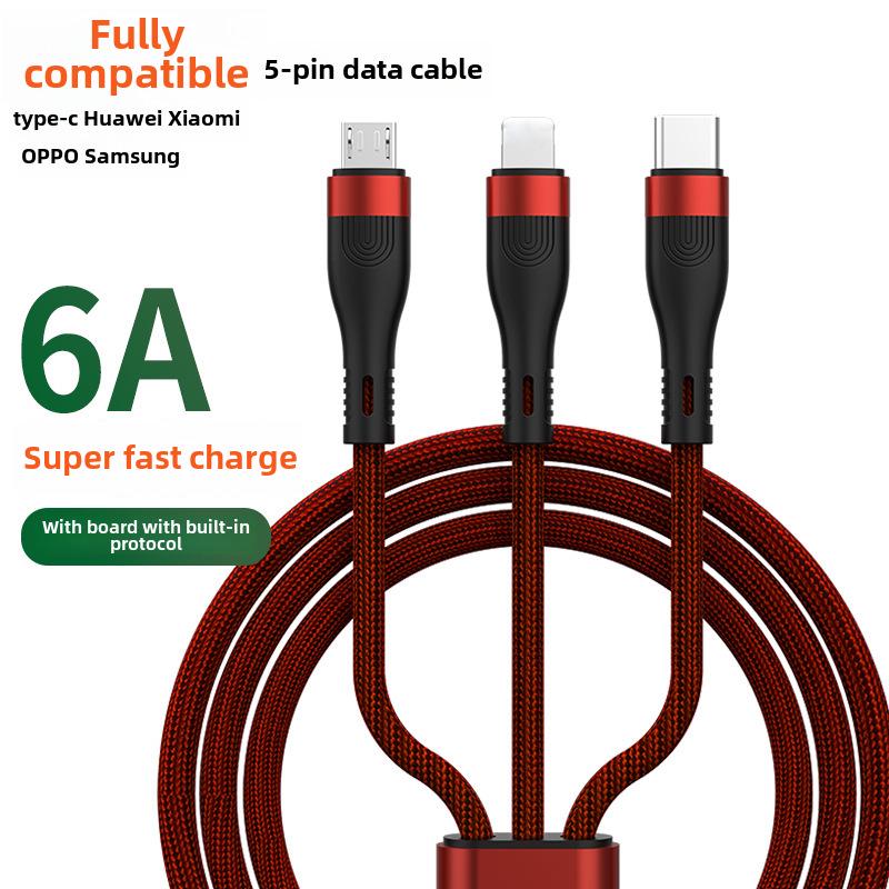 

Кабель сверхбыстрой зарядки 3-в-1 6 А, 100 Вт для устройств Apple, Android и Type-C с функцией быстрой зарядки PD.