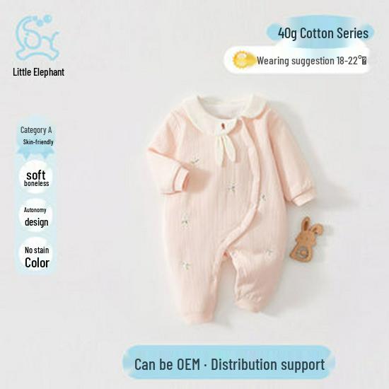 Autumn/Winter 150g Cotton Baby Bowknot Padded Jumpsuit - Princess Style