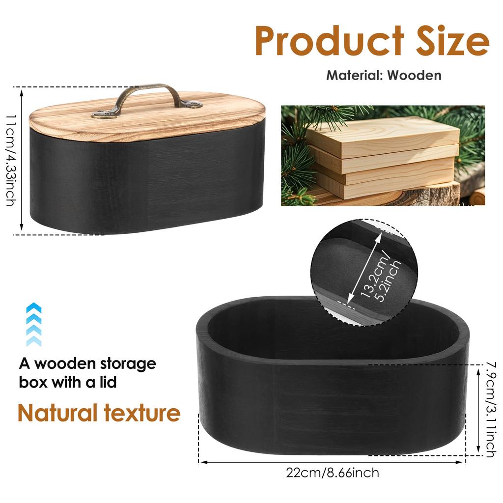 Wooden Tampon Holder with Lid Oval Bathroom Tampon Storage Box Large Capacity Dust Proof Feminine Product Organizer