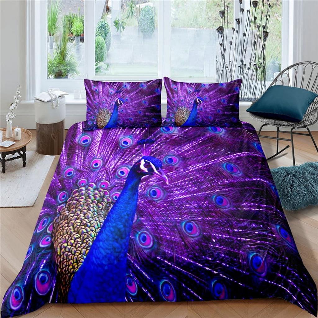 Peacock Soft Duvet Cover Set Quen Sized Dimensions Lovely Animal Theme Beding Set Print for Children's Adult Peoples plus Tens, Soft Warm plus