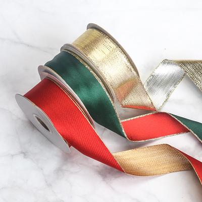 Romantisches und gemütliches Weihnachtsband mit Drahtkante, doppelseitiges Metallband, silber, rot, grün, gold, Polyesterband, Geschenkbox-Verpackung, dekoratives Bindeband, Farbband