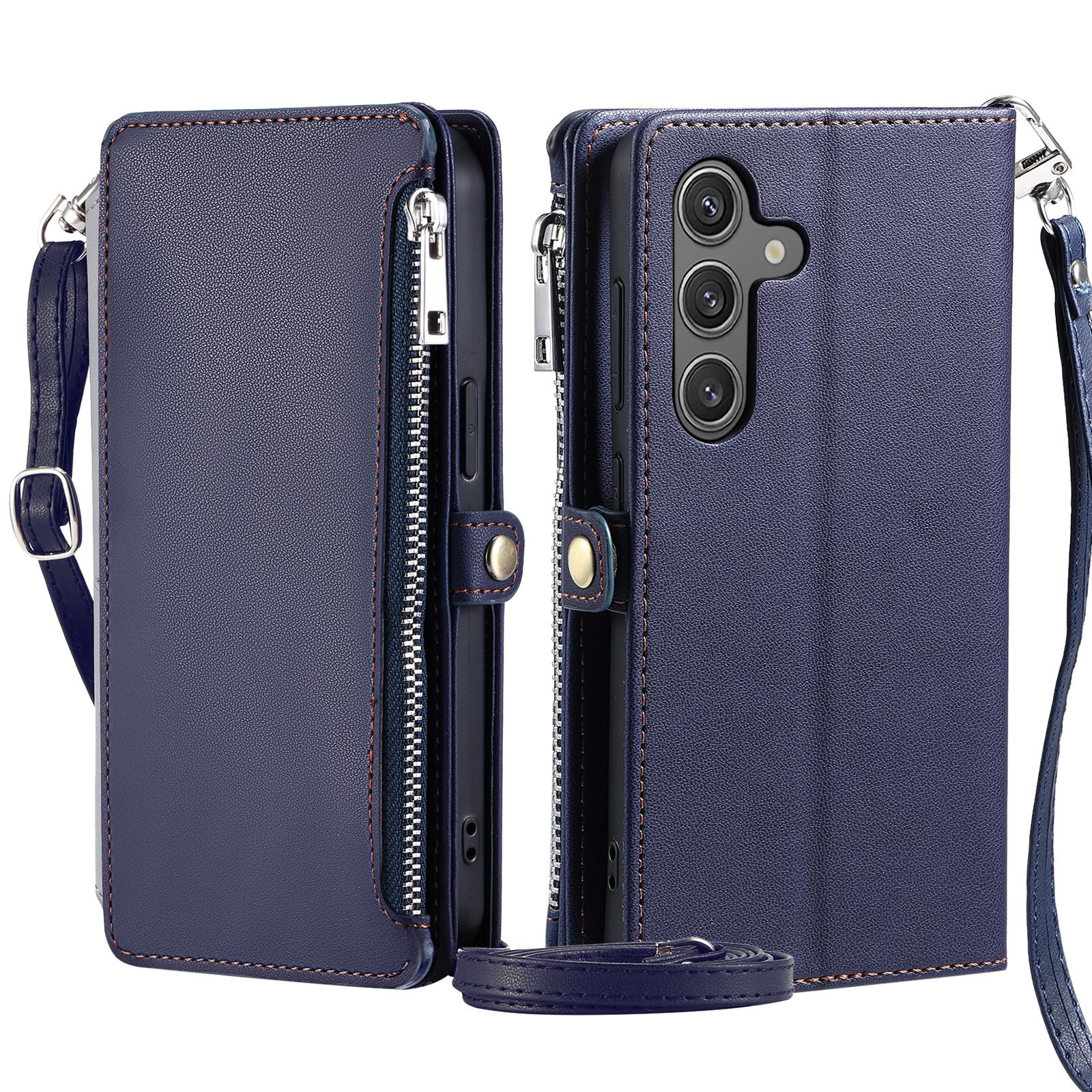 

015 Style For Samsung Galaxy A56 5G Case TPU+PU Leather Wallet Phone Cover with Straps Blue