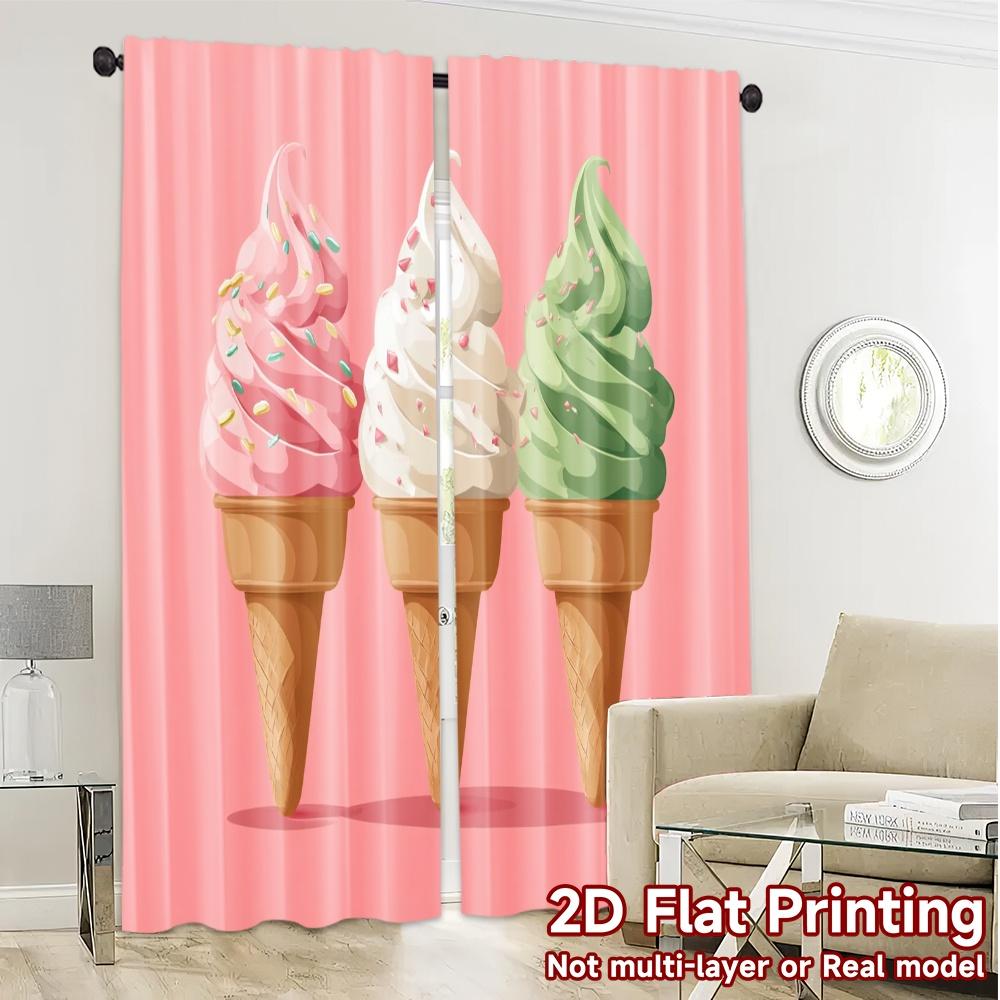 2 stuks, gordijnen met 2D-platte print (Zonder Rod) IJscrème Trio Populaire Print Gordijnen Prints Lichtdoorlatende Gordijnen Thermisch