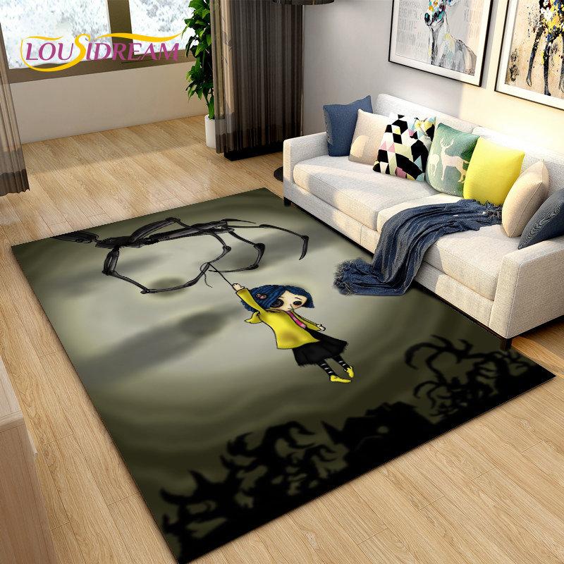 Tappeto 3D Cartoon Coraline, Tappeto per Soggiorno Camera da Letto Bambini Divano Yoga, Tappetino Antiscivolo per Gioco e Gattonamento Bambini