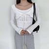 New Arrivals Open Run Women Layered Shirring Strap Ribbed Crop Knit