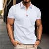 New Men's Casual Polo Shirt Lapel Placket Pull Stripes Buttons T-shirt Tops