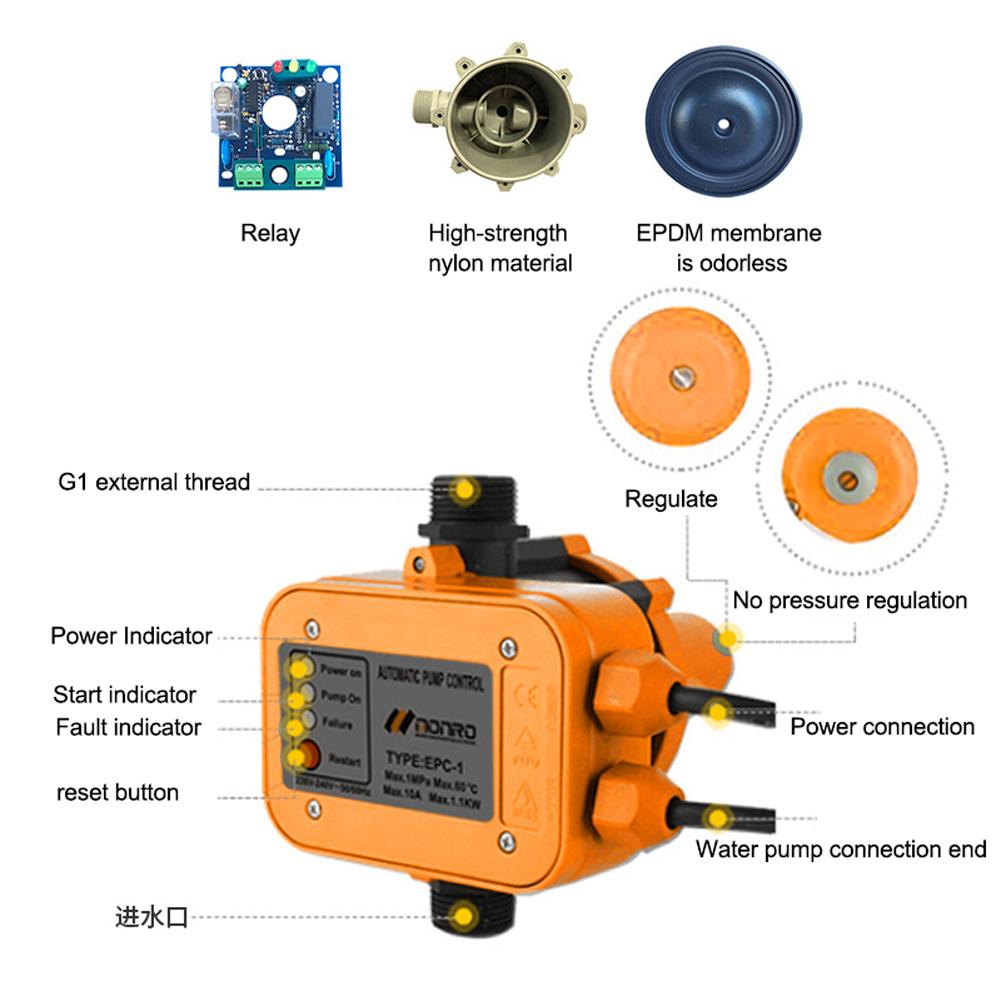 10A 220V 240V IP65 Waterproof Level Water Pump Automatic Switch Adjustable Water Pump Pressure Controller Household