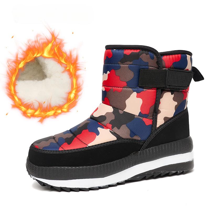 Winter New Camouflage Snow Boots for Women with Plush Fashion, Warm and Non Slip Cotton Boots, Thick Short Tube Large Cotton Boots