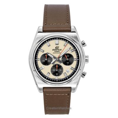 Edifice Analogowy Standardowy Chronograf Skórzany Pasek Kość Słoniowa Tarcza Kwarcowy EFB-730L-7AV 100M Zegarek Męski