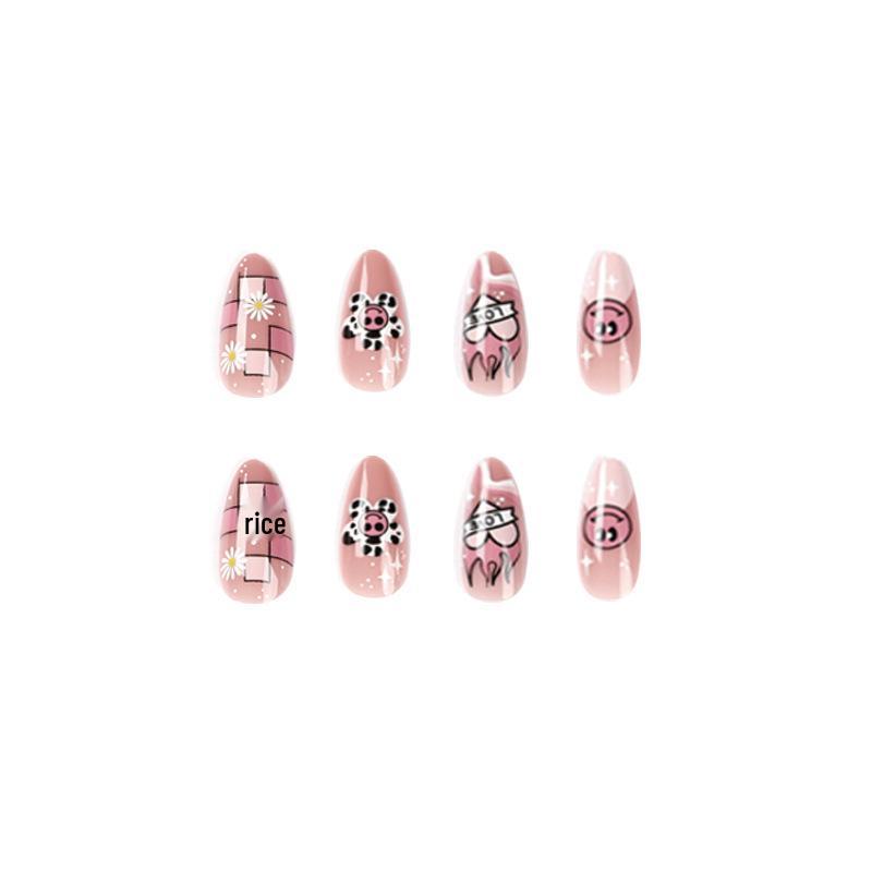 Cartoon Nail Tips & Stickers: Sunflower, Flame, Smiley Face Designs