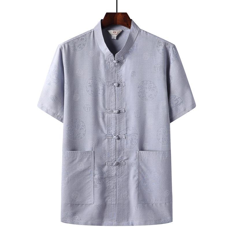 Men's Chinese-Style Summer Tang Suit: Short-Sleeve Linen Hanfu Robe for Middle-Aged and Elderly