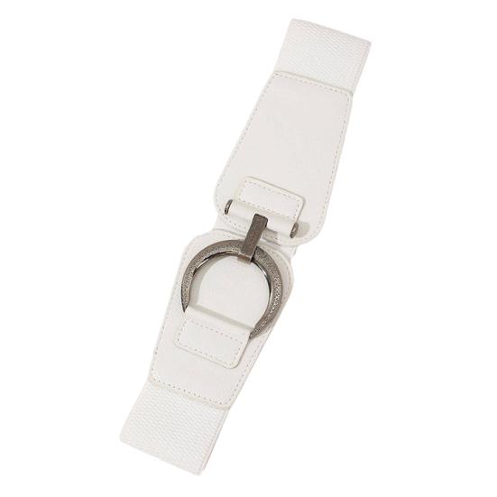 Women Elastic Corset Solid Color Metal Hanging Buckle Belt Faux Leather Slimming Body Waistband Dress