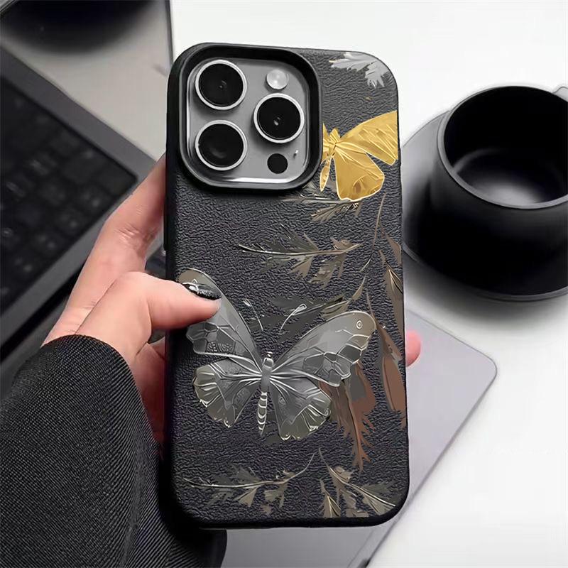 

Серый чехол из ТПУ с узором бабочки для iPhone 16 16e 15 Pro Max 14 13 12 11 Противоударный чехол для телефона из мягкого силикона iPhone 12 чёрный