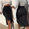 2023 Women Skirt Female Drawstring High Waist Pleated Asymmetrical Outfits Elegant Ladies Solid Bag Hip Clothing