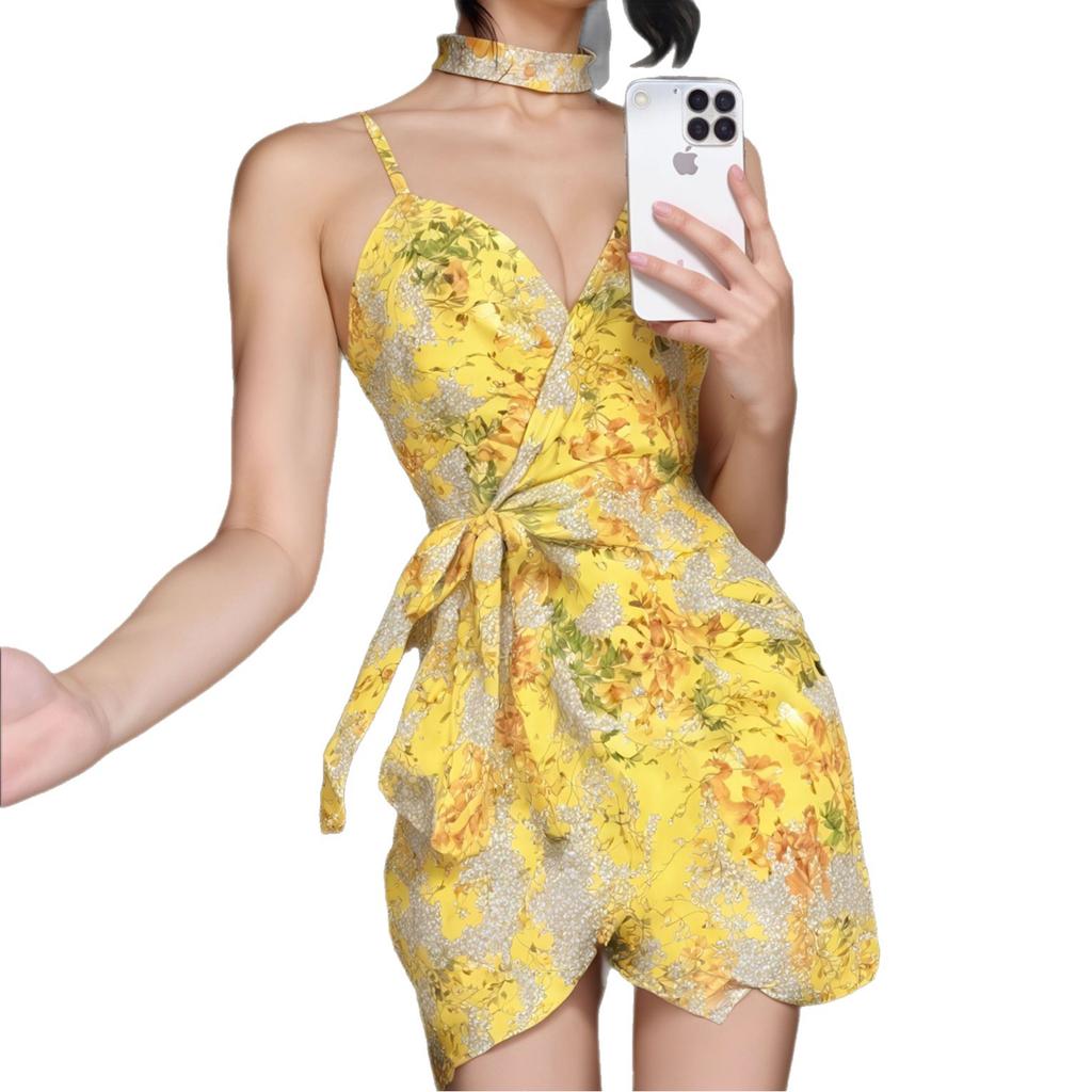 Internet Celebrity Douyin Yellow Robe Sexy Suspender Kimono Passion Free Fat MM Hot Suit