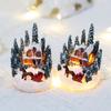 Decoraciones en miniatura para fiestas de Navidad, figuras de casa de pueblo navideñas, mesa de comedor luminosa para escritorio del hogar, manualidades de bricolaje, jardín de hadas