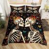 Sugar Skull Lover Bed Cover King Size Kissing Couple Skeleton Sleep Bedding Collection Red Rose Comforter Cover Death and Love Theme Quilt Cover