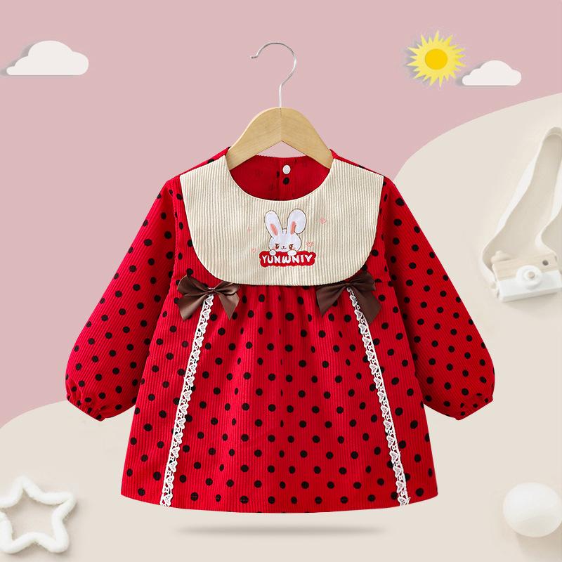 Waterproof Corduroy Smock Bib for Girls - Autumn/Winter Stylish Reversible Design