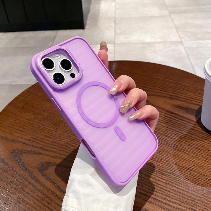 

Модный прозрачный чехол Magsafe с фиолетовой полоской для iPhone 16 14 15 Plus 11 12 13 15 pro max с беспроводной зарядкой, магнитный матовый чехол For iPhone 14