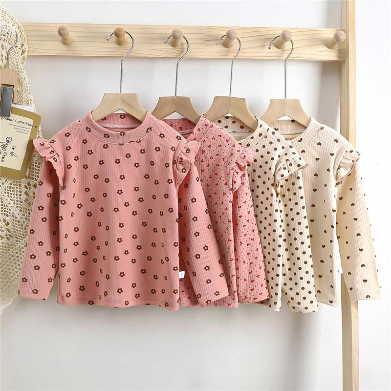 2-10Y Girls Flutter Sleeve T-Shirt Spring Autumn Blouse Floral Print Top Casual Tee for Toddler Kids