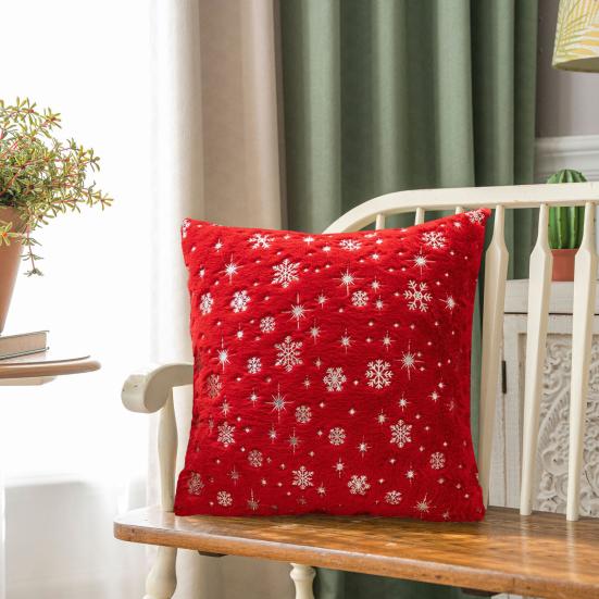 Throw Pillowcase Christmas Snowflake Printed Hidden Zipper Design Dust-proof Soft Comfortable Touch Plush Cushion Cover