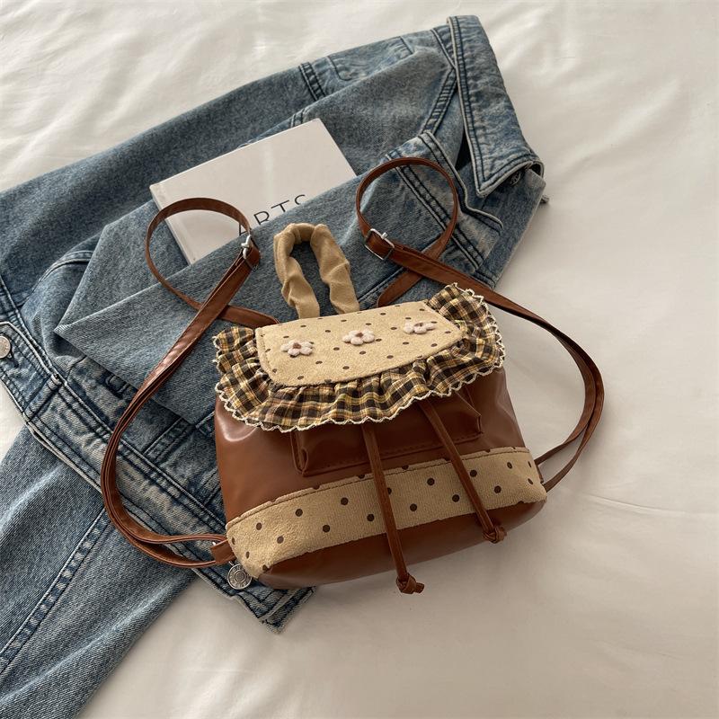Backpack Fashion Spliced Small Flower Mini Korean Fashionable All-matching Sweet Cute Woman Contrasting Colors Daily