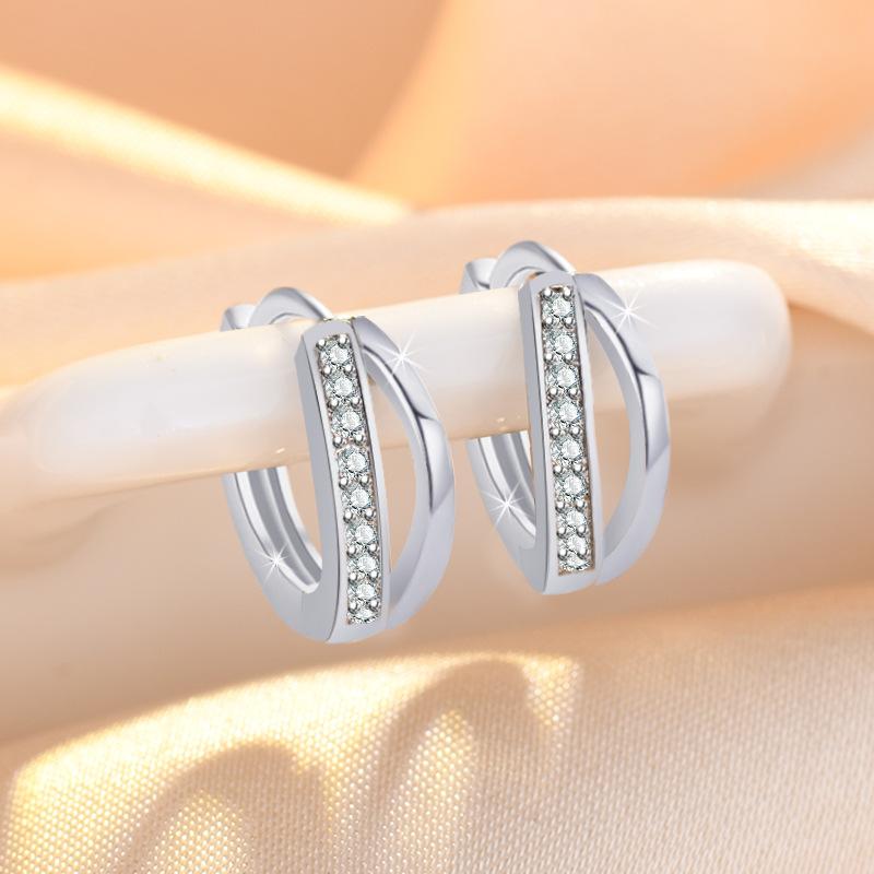 925 Silver CZ Zircon Earrings For Women Fashion Luxury Geometric Double Circle Drops Earring Party Fine Jewelry