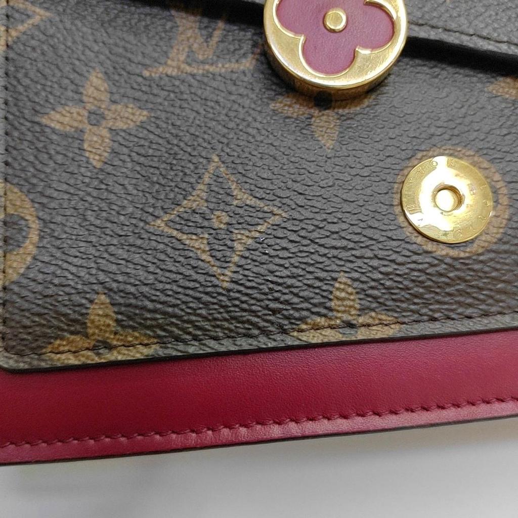 [Pre-Owned] Flore Flower Buckle Classic Monogram Coated Canvas With Calfskin Flower Chain Clutch Shoulder Crossbody Bag - Very Good #1N135A1