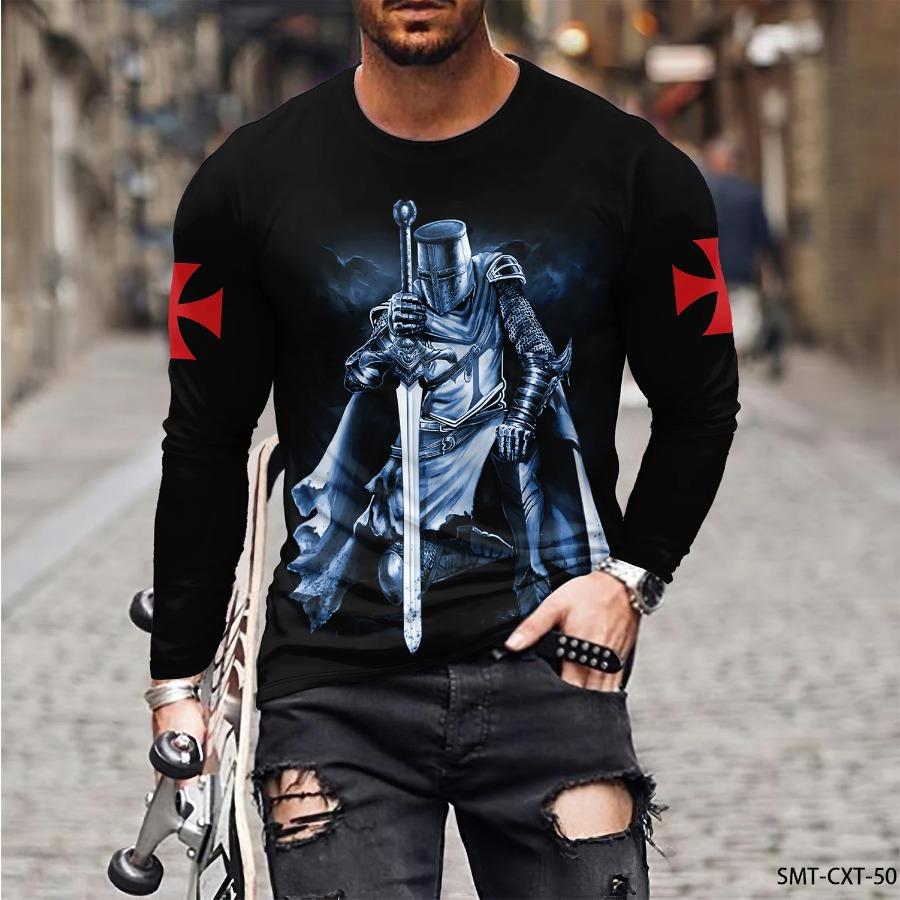 Camiseta masculina primavera outono gola redonda manga comprida top masculino esporte plus size vintage pulôver com estampa 3d