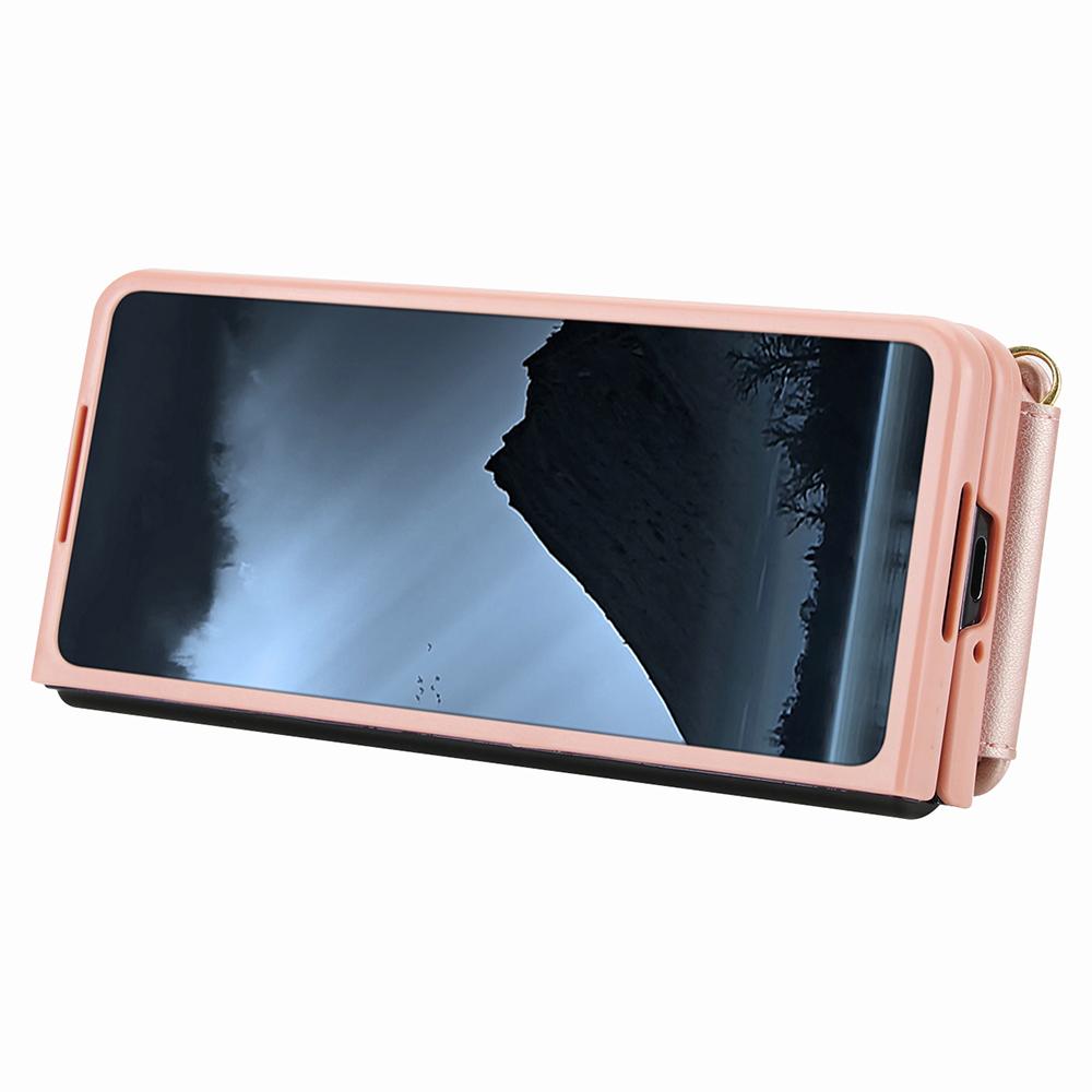 For Samsung Galaxy Z Fold5 5G Case Kickstand Card Slots Leather Coated TPU Cover with Shoulder Strap