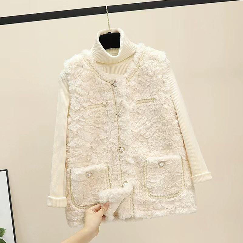 Xiaoxiangfeng Weste aus Kaninchenfellimitat für Damen im Frühjahr und Herbst, neuer Pelz, integrierte Weste aus Kaninchenfellimitat, kragenloser, lockerer Mantel