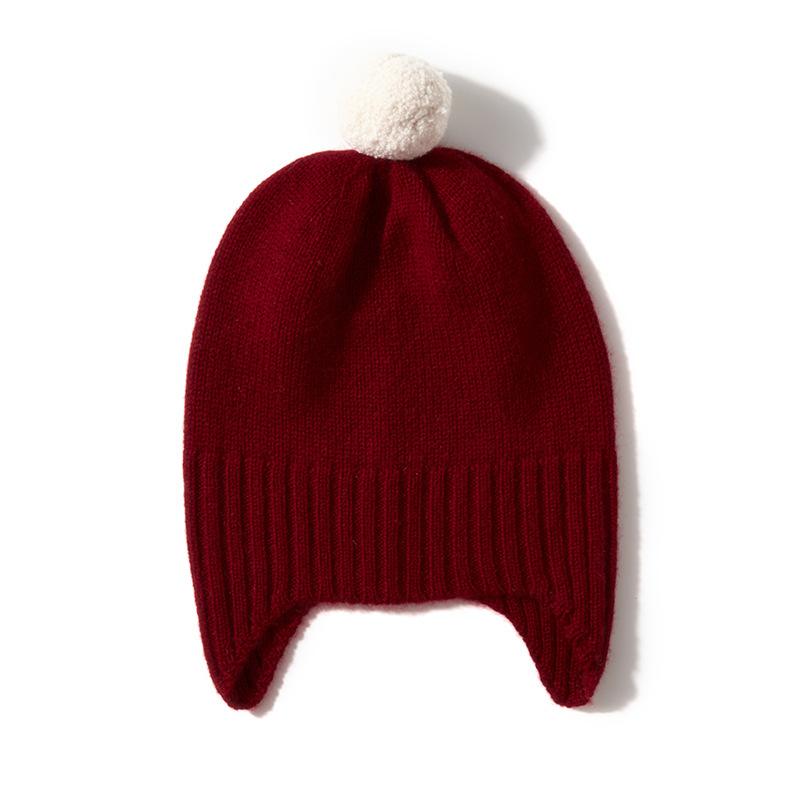 Children's Hat Cashmere Autumn and Winter New High End Solid Color Knitted Outdoor Warm Fashion Fur Ball Casual Hat
