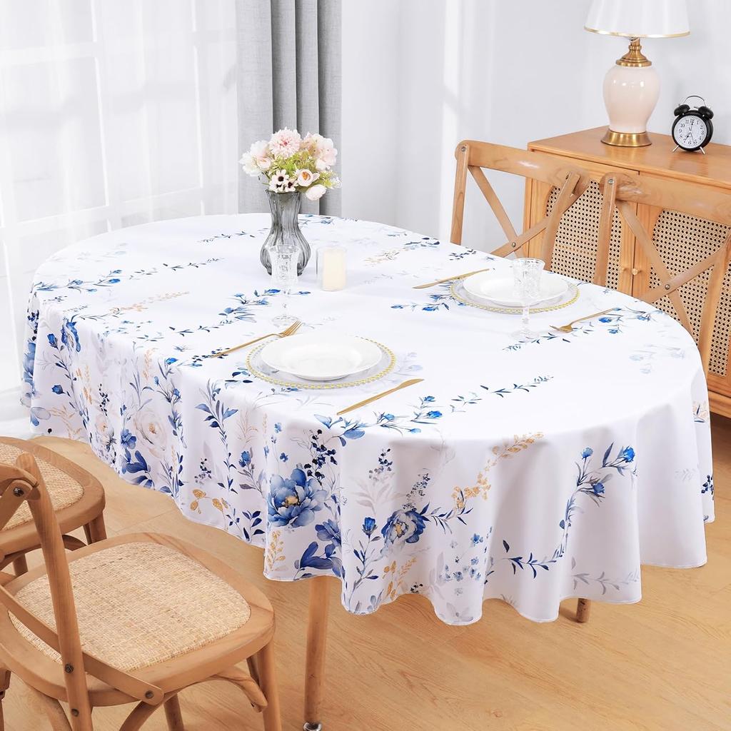Floral Tablecloth Oval, Watercolor Wildflower Table Cloth, Spring Summer Waterproof Polyester Fabric Wrinkle Free Tablecloths for Outdoor, Picnic,