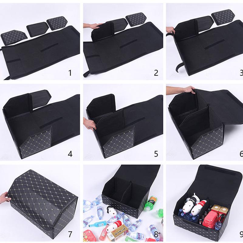 Składany organizer i pudełko do bagażnika samochodowego ze skóry