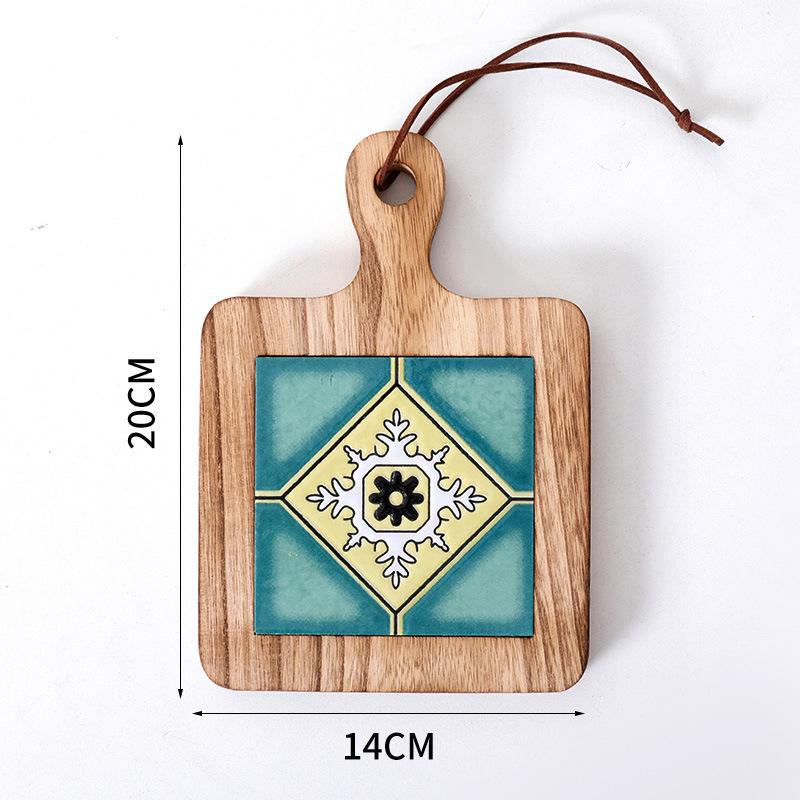 Vintage Insulation Mat Flower Brick Pot Mat Wooden Plate Coaster Solid Wood Dining Mat Soup Making Mat Sand Pot Wooden Mat