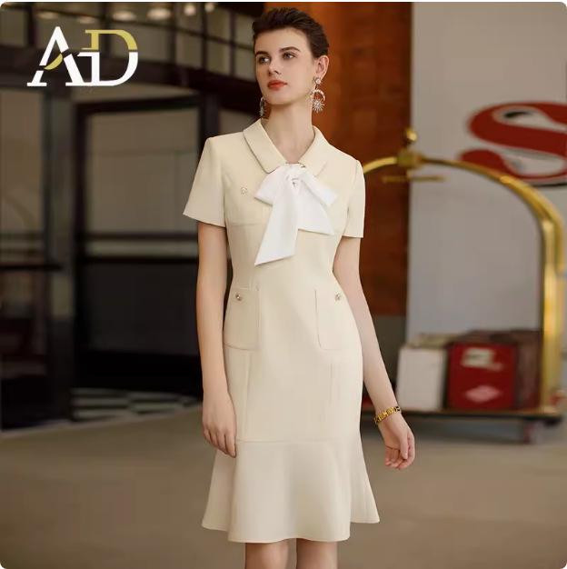 

AD Light Yellow Ruffle Dress - Women s Professional Summer Short Sleeve Office Suit XL