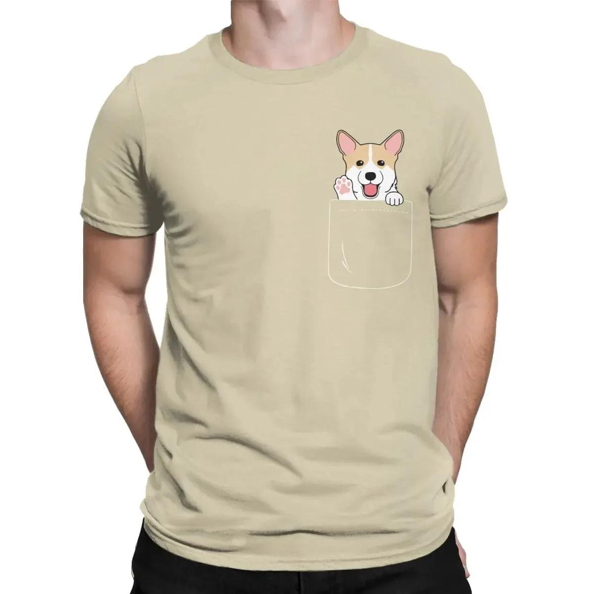

Футболки Corgi In Pocket для мужчин, забавные футболки с изображением животных в винтажном стиле из чистого хлопка с круглым вырезом, футболка Harajuku с принтом, одежда унисекс, футболка большого размера XXXXXL золотой