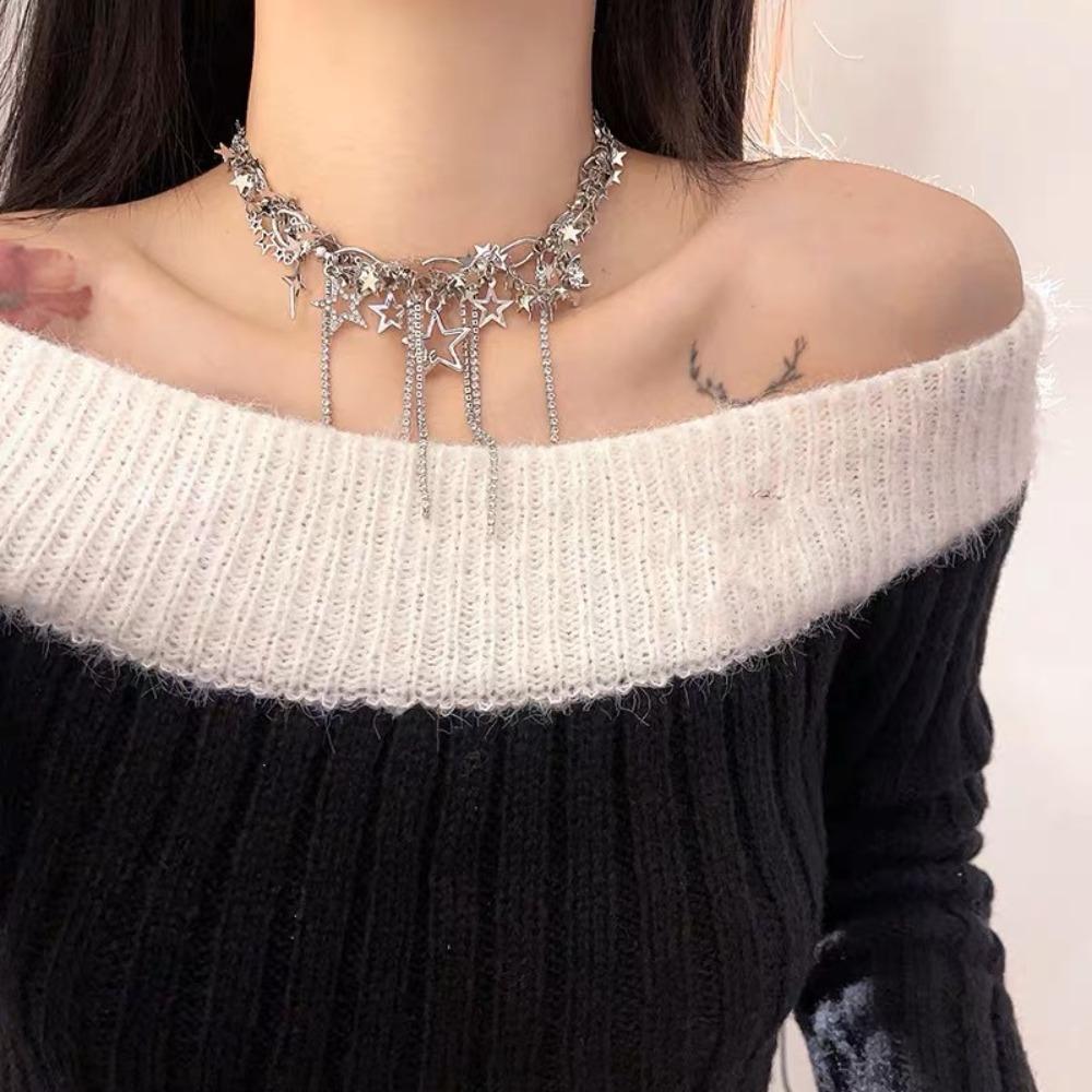 Electroplating Star Hollowed Out Necklace Alloy Y2k Style Tassels Necklace