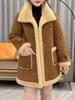 Women's Warm Leather & Fur Jacket - Autumn/Winter Long Sleeve Lapel