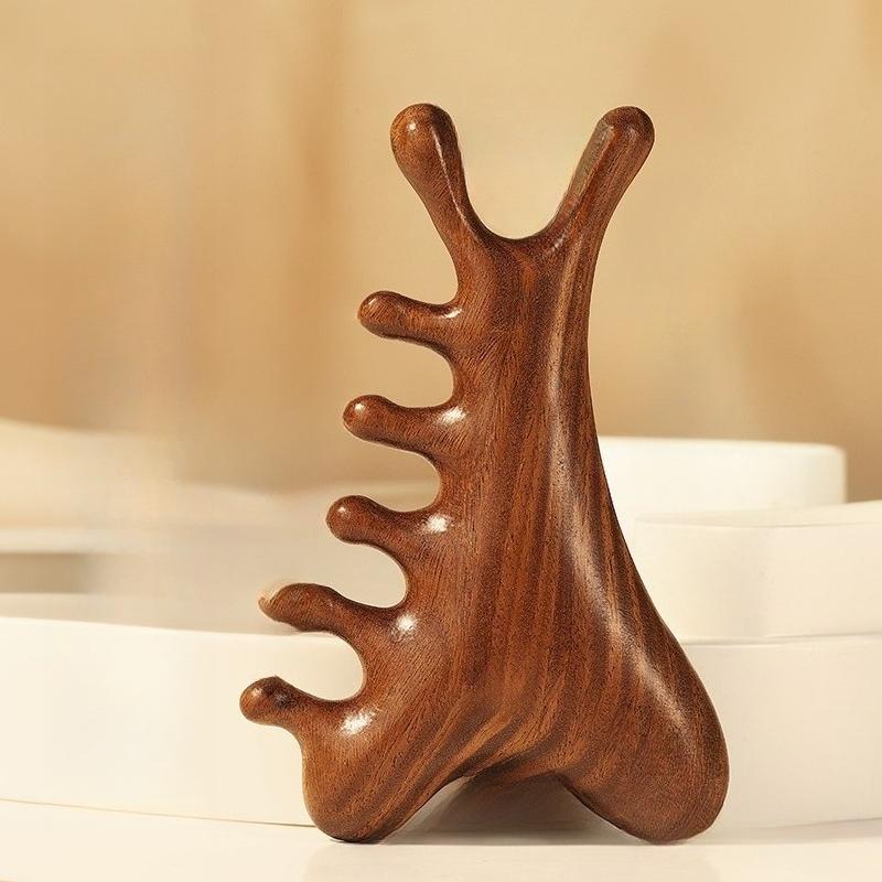 4-in-1 Scalp Massager Comb and Head Therapy Tool for Hair Loss, Gua Sha Meridian Relaxation - Premium Sandalwood Comb for Facial