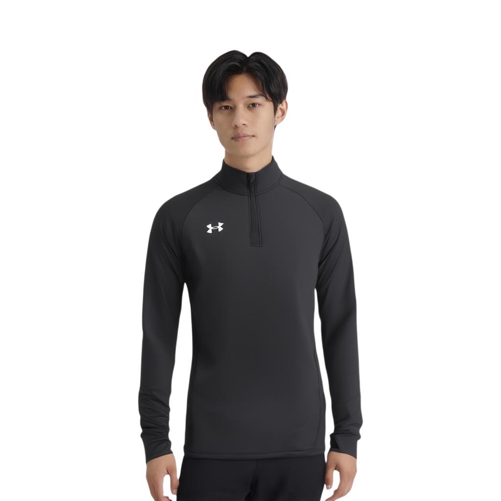 Under Armour Felpa con cappuccio da allenamento da uomo con stampa logo, collo alto e mezza zip, nero 21600601-001