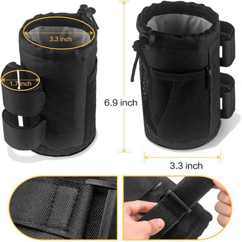 Bike Cup Holder with Mesh Pockets, Drawstring Waterproof Handlebar Drink Bottle Holder for Mountain Bike, Scooter, Folding, Road Bike, Wheelchair