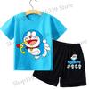 Boy Girl Short Sleeves Shorts 2pcs Set Kid Blue Top Summer Clothes Children T-shirt Set Cute Cartoon Tees