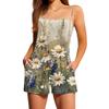 Women's Casual Fashion Floral Print Sleeveless Suspenders With Pockets Jumpsuit Shorts
