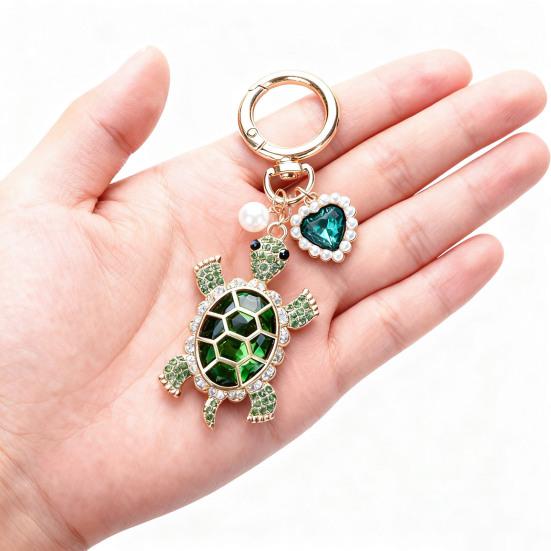 Keychain Sparkling Rhinestones Turtle Shape Bag Ornament with Faux Pearls Decor Bags Keys Decoration