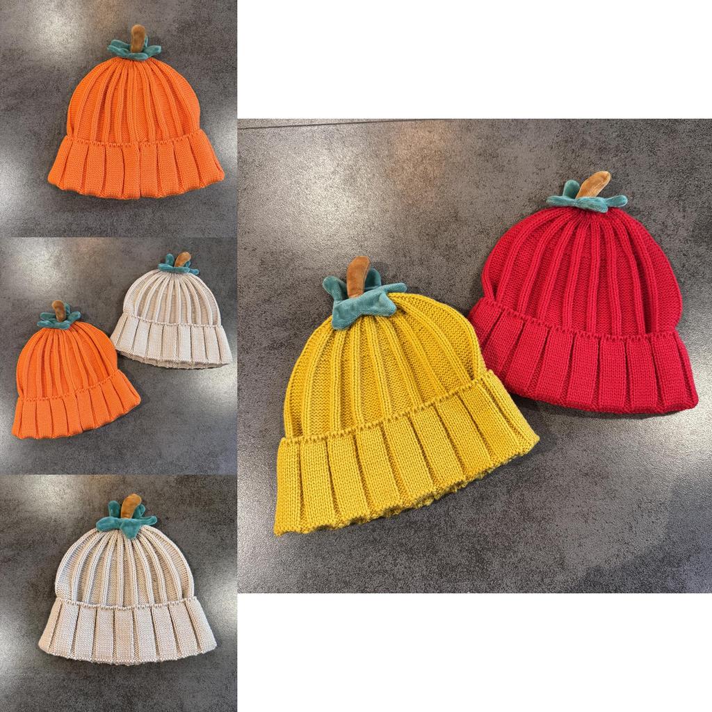 Autumn Pumpkin Knit Cap With Flower Design For Casual Winter Wear Women