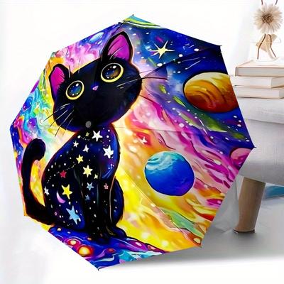 1pc Cosmic Cat Compact Travel Leisure Umbrella, Automatic Folding Lightweight Windproof 8-Bone Reinforced Design, 012125