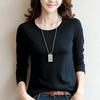 Women's White Long-Sleeve Slim Fit Solid T-Shirt - Autumn/Winter Korean Style