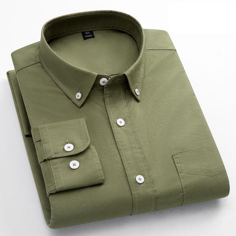 Spring and Autumn New Fashion Trend Pure Cotton Youth Fashion Versatile Oxford Solid Color Men's Long Sleeve White Work Shirt